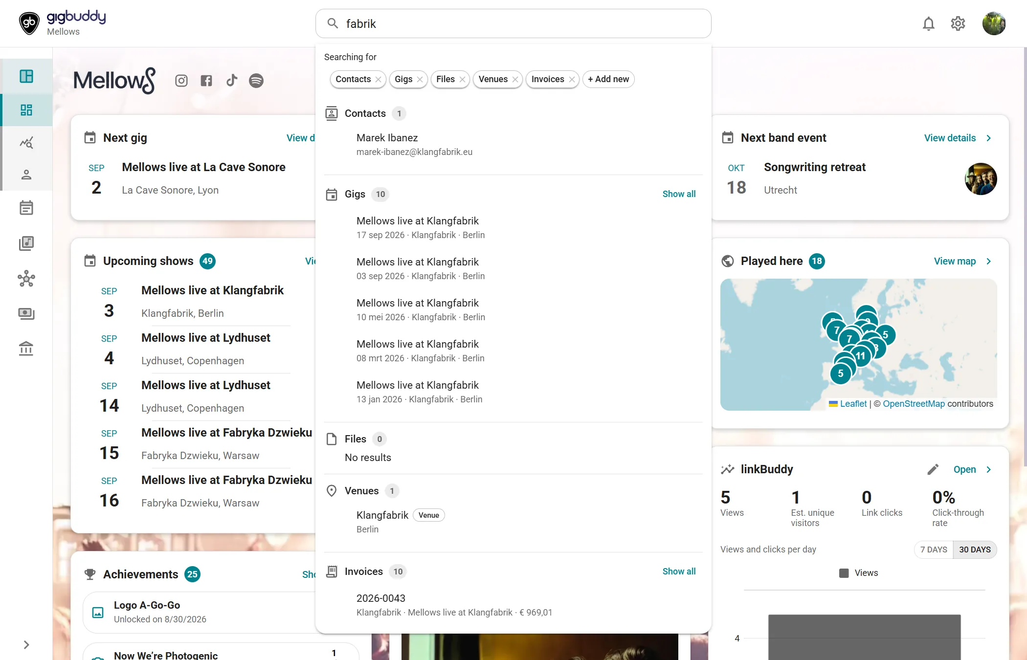 Global search across bands in gigBuddy